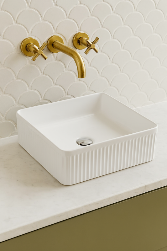 VITO Athena Fluted Square Premium Ceramic Above-Counter Basin 375*375*130mm ATH3838SQ-GW/MW/MB