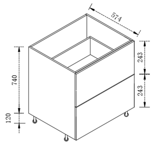 Kitchen Cabinet 3 Drawer Cupboard 400/450/500/600/700mm 2DB-400/450/500/600/700-BOX