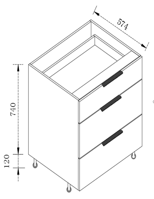 Kitchen Cabinet 3 Drawer Cupboard 400/450/500/550/600/700mm 3DB-400/450/500/550/600/650/700-BOX