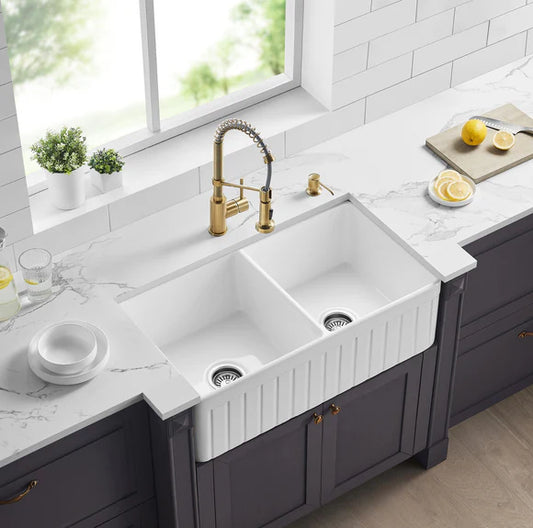 Greenwich Fireclay farmhouse double sinks 838*457*255mm (FCBD828-D-GW/MB)