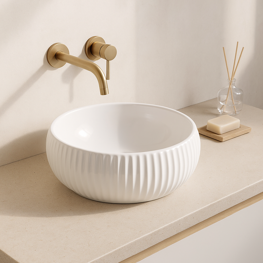 VITO Geneva Fluted Bowl Premium Ceramic Above-Counter Basin 400*400*140mm GNV4014