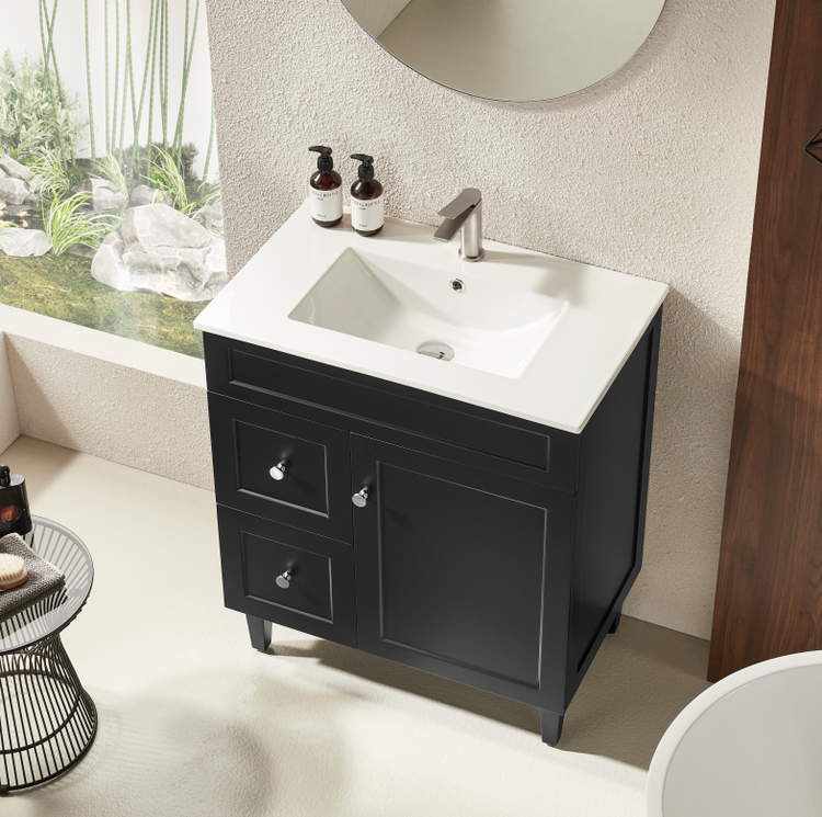 VITO Hamilton Floor PVC Cabinet Soft Closing Door, solid wood legs Right Hand & Left Hand Drawers 740*455*860mm