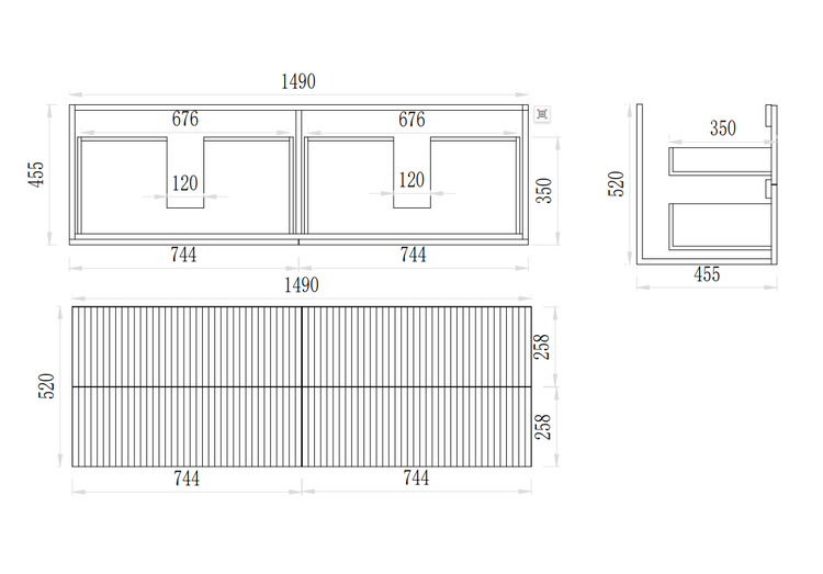 VITO EDINA WALL HUNG VANITY  With Soft Closing Drawers 1490*455*520mm EDI1550W-CO/PO