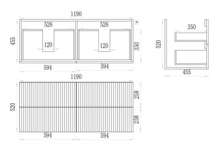 VITO EDINA WALL HUNG VANITY  With Soft Closing Drawers 1190*455*520mm EDI1220W-CO/PO