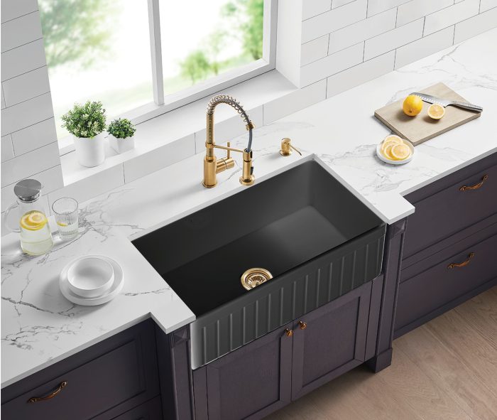 Greenwich Fireclay farmhouse single sink 838*456*252mm (FCBD828GW/MB)