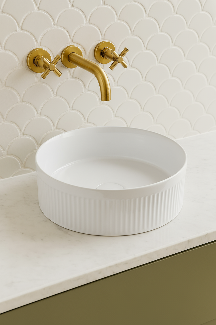 VITO Athena Fluted Round Premium Ceramic Above-Counter Basin 410*410*120mm ATH410R-GW/MW//MB