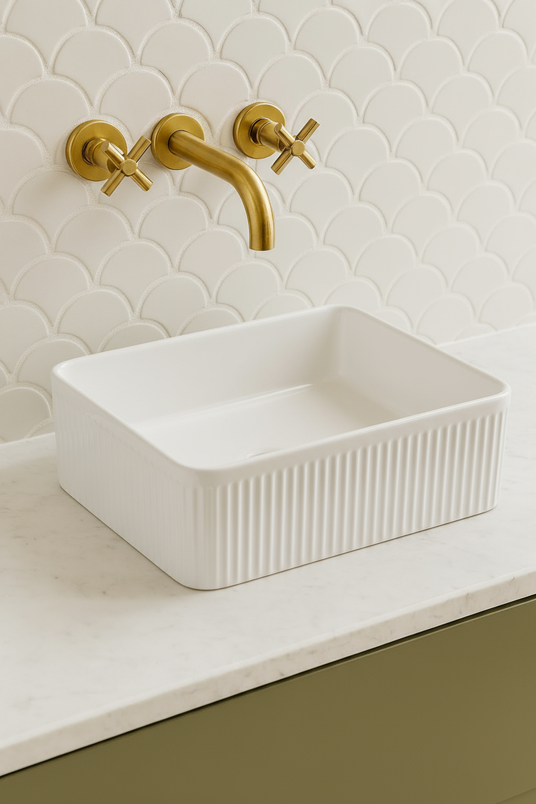 VITO Athena Fluted Rectangular Premium Ceramic Above-Counter Basin 500*380*120mm ATH5038-GW/MW/MB