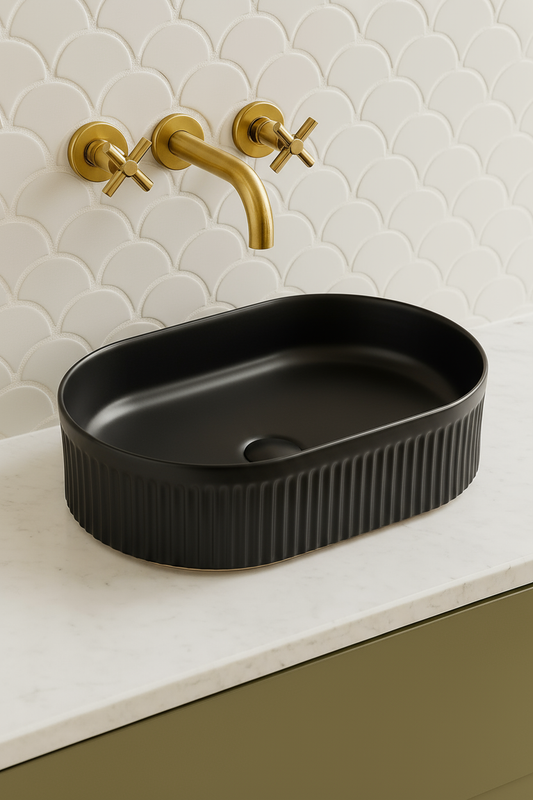 VITO Athena Fluted Oval Premium Ceramic Above-Counter Basin 490*310*130mm ATH4931-GW/MW/MB