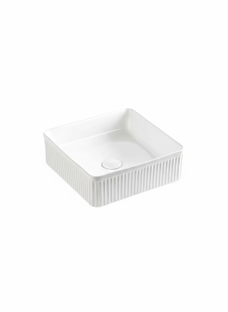 VITO Athena Fluted Square Premium Ceramic Above-Counter Basin 375*375*130mm ATH3838SQ-GW/MW/MB
