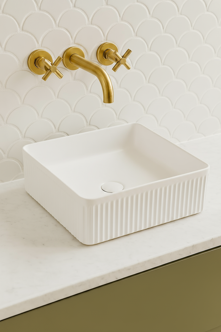 VITO  Athena Fluted Square Premium Ceramic Above-Counter Basin400*400*130mm ATH4040SQ-GW/MB
