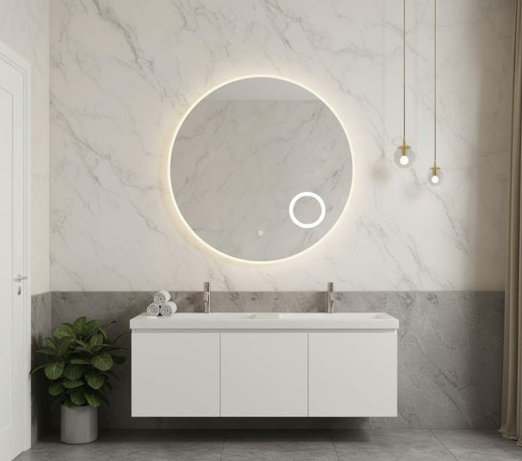 Luna Backlit LED Mirror With Magnifier Smart Touch Free Controls 900*900mm ORBM900-M