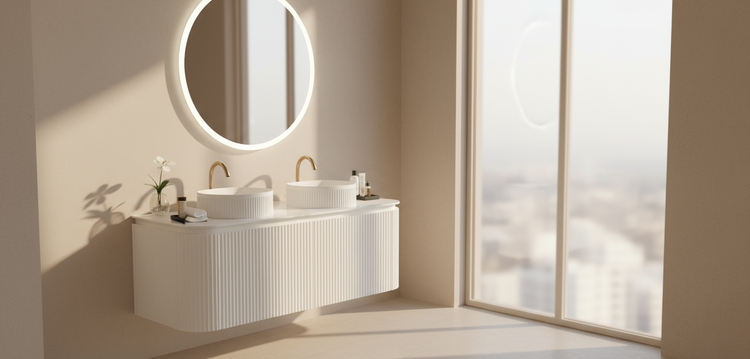 VITO NOOSA Fluted Curved  Vaity with Side Drawers  1200-1800mm