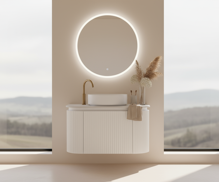 VITO NOOSA Fluted Curved Vanity With Side Drawers 740*493*470mm (NOS750W-MW)