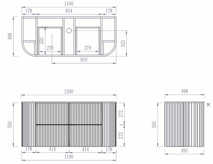 VITO ARDEN Fluted Curved Vanity With Soft Closing Drawers 1200/1500mm(ARD1200W-D/ARD1500W-D)