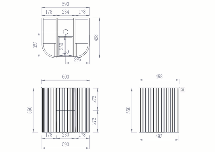 VITO ARTIS Fluted Curved Vanity with soft closing drawers 600-900mm