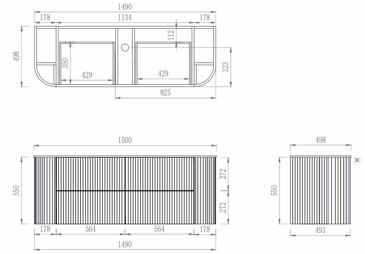 VITO ARDEN Fluted Curved Vanity With Soft Closing Drawers 1200/1500mm(ARD1200W-D/ARD1500W-D)