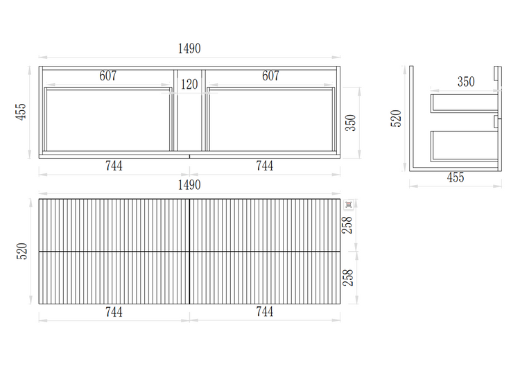 VITO EDINA WALL HUNG VANITY  With Soft Closing Drawers 1490*455*520mm EDI1500W-CO/PO