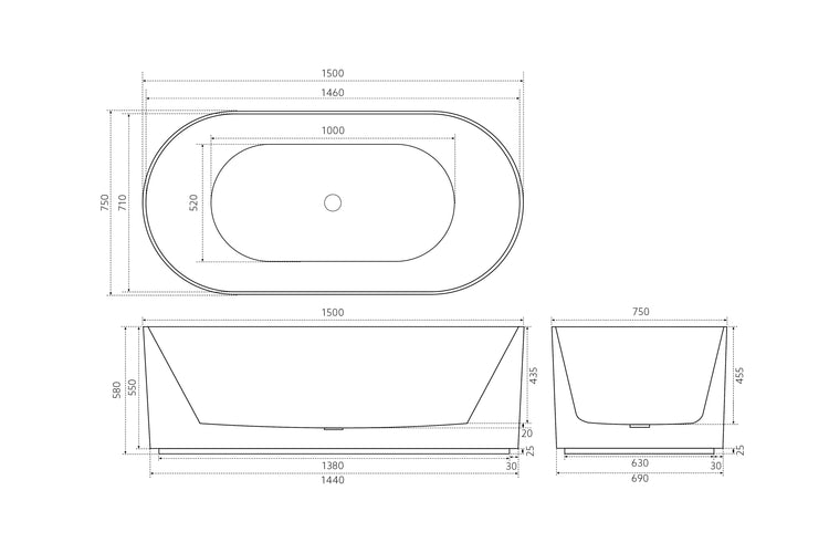 Ayana Fluted Freestanding Bathtub 1500/1700 ABAT1500/1700-GW/MW/MB