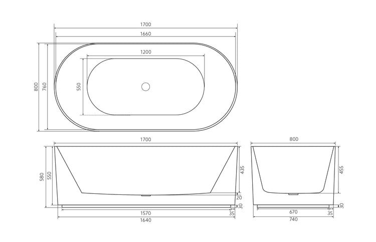 Ayana Fluted Freestanding Bathtub 1500/1700 ABAT1500/1700-GW/MW/MB
