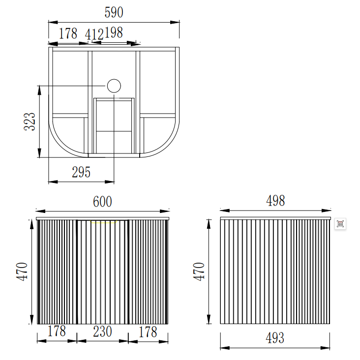 VITO ARDEN Fluted Curved Vanity With Inner Drawer 600-900mm
