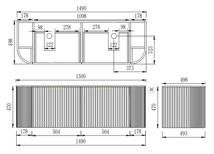 VITO ARDEN Fluted Curved Vanity With Inner Drawer 1200-1500mm