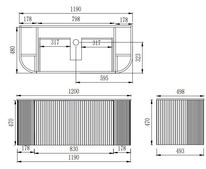VITO ARDEN Fluted Curved Vanity With Inner Drawer 1200-1500mm