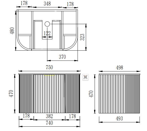 VITO ARDEN Fluted Curved Vanity With Inner Drawer 600-900mm