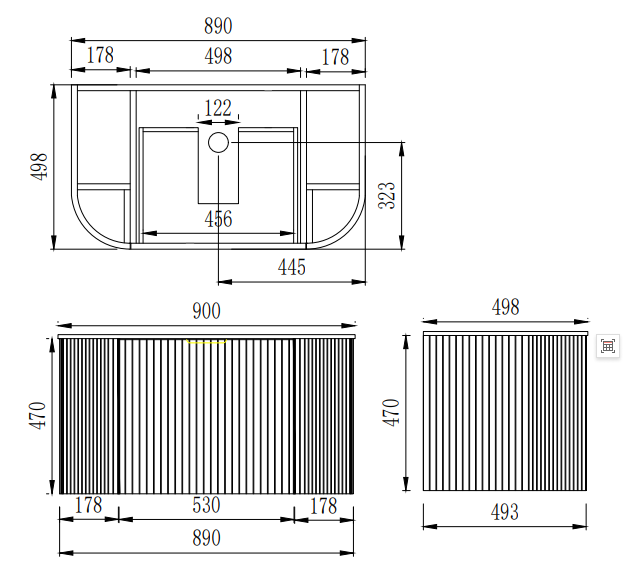 VITO ARDEN Fluted Curved Vanity With Inner Drawer 600-900mm