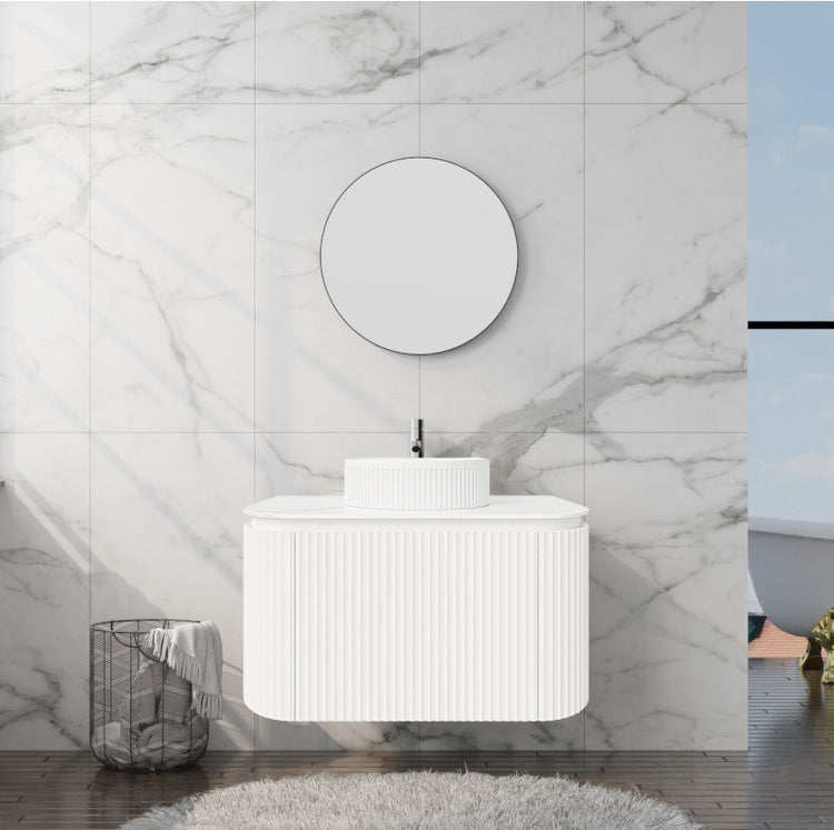 VITO NOOSA Fluted Curved Vanity With Side Drawers 740*493*470mm (NOS750W-MW)