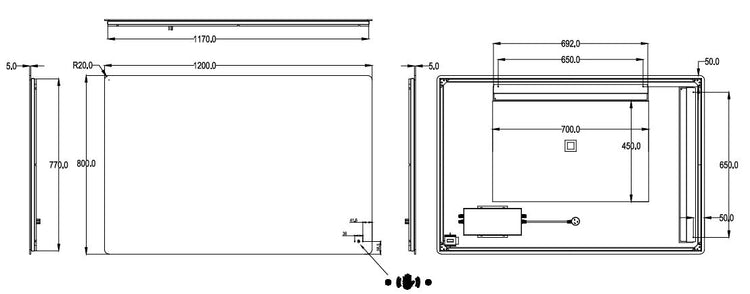 Ovian LED Back lit Mirror Pencil Edge Smart touch free controls 750/900/1200 OSPBM7560/9075/1280