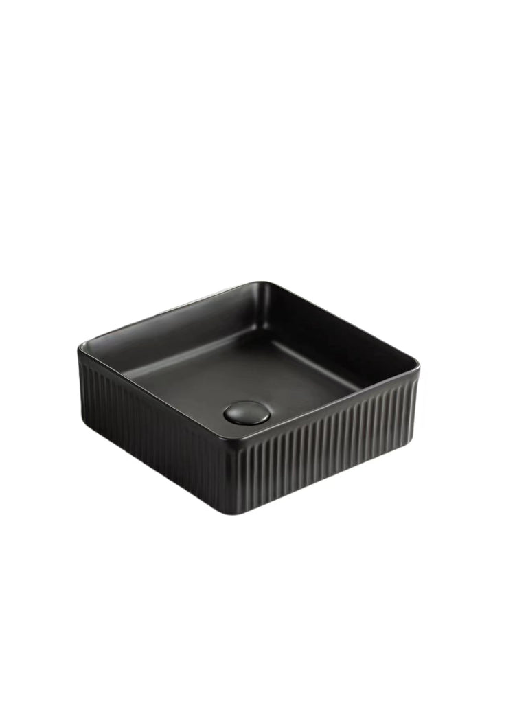 VITO  Athena Fluted Square Premium Ceramic Above-Counter Basin400*400*130mm ATH4040SQ-GW/MB