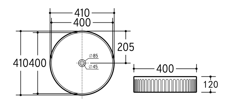 VITO Athena Fluted Round Premium Ceramic Above-Counter Basin 410*410*120mm ATH410R-GW/MW//MB