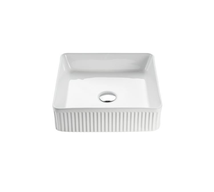 VITO  Athena Fluted Square Premium Ceramic Above-Counter Basin400*400*130mm ATH4040SQ-GW/MB