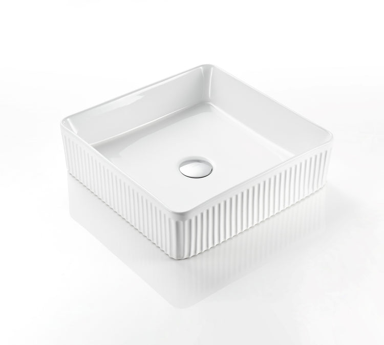 VITO  Athena Fluted Square Premium Ceramic Above-Counter Basin400*400*130mm ATH4040SQ-GW/MB