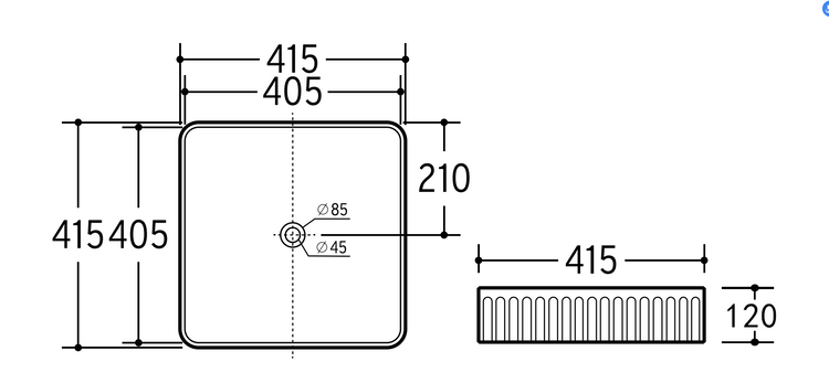 VITO Athena Fluted Square Premium Ceramic Above-Counter Basin 415*415*120mm ATH415SQ