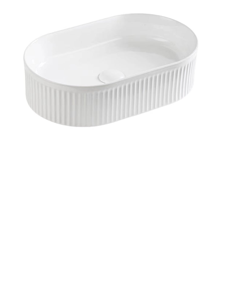 VITO Athena Fluted Oval Premium Ceramic Above-Counter Basin 490*310*130mm ATH4931-GW/MW/MB