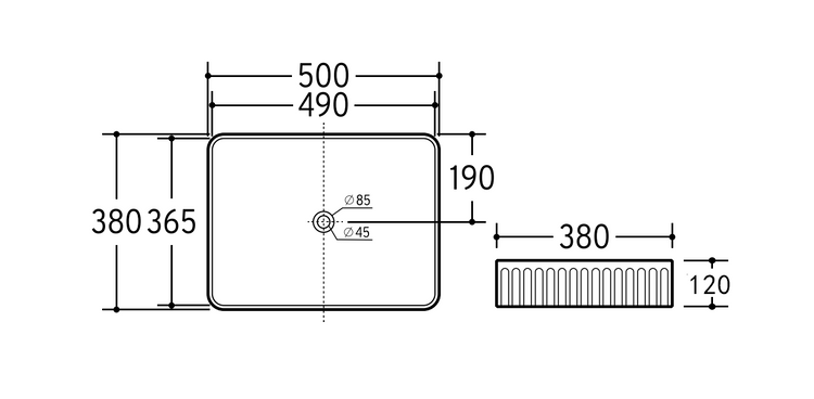 VITO Athena Fluted Rectangular Premium Ceramic Above-Counter Basin 500*380*120mm ATH5038-GW/MW/MB