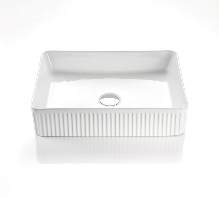 VITO Athena Fluted Rectangular Premium Ceramic Above-Counter Basin 500*380*120mm ATH5038-GW/MW/MB