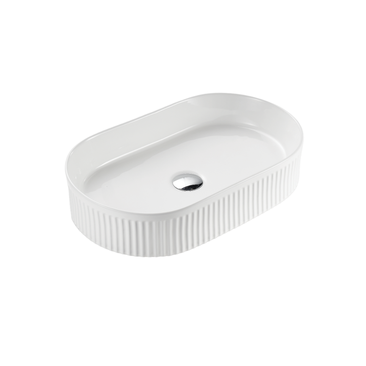 VITO Athena Fluted Oval Premium Ceramic Above-Counter Basin 590*370*100mm ATH5937-GW/MW/MB
