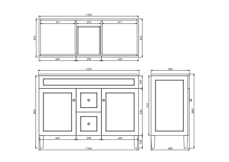 VITO Hamilton Floor PVC Cabinet Soft Closing Doors,Middle Drawers 1200mm HMT124DL-MW/MB