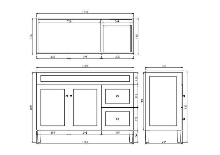 VITO  Hamilton Floor PVC Cabinet Soft Closing Door Left/Right Hand Drawers 1200mm HMT124LL/HMT124RL-MW/MB