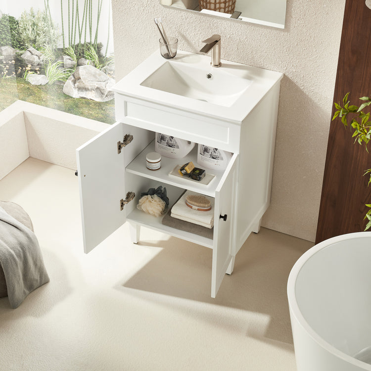 VITO Hamilton Floor PVC Cabinet Soft Closing Doors, solid wood legs 590x455x860mm