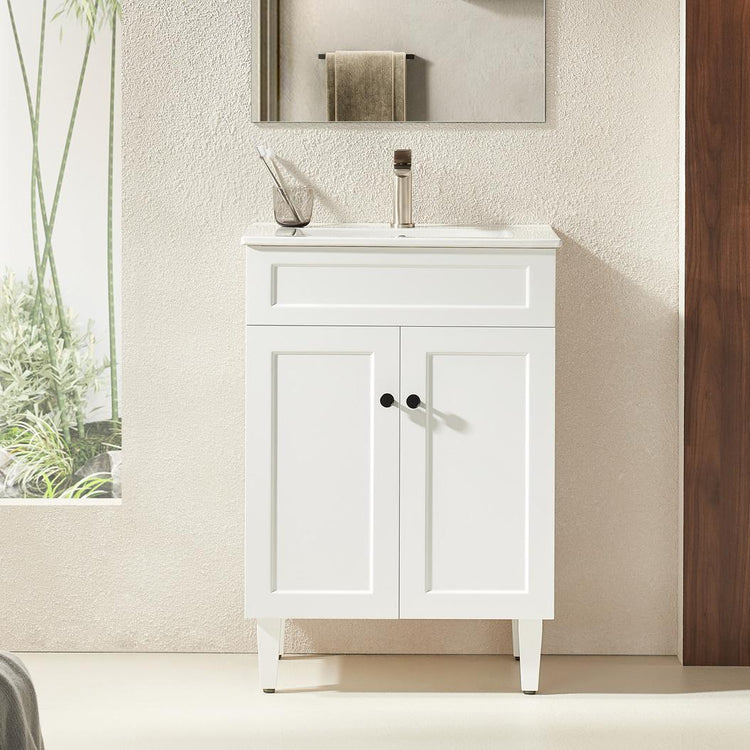 VITO Hamilton Floor PVC Cabinet Soft Closing Doors, solid wood legs 590x455x860mm