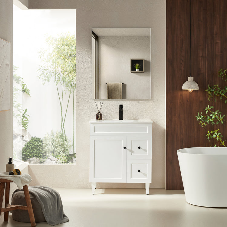 VITO Hamilton Floor PVC Cabinet Soft Closing Door, solid wood legs Right Hand & Left Hand Drawers 740*455*860mm