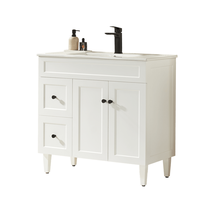 VITO Harrington Floor PVC Cabinet Soft Closing Door, solid wood legs and and left-right double doors 890mm