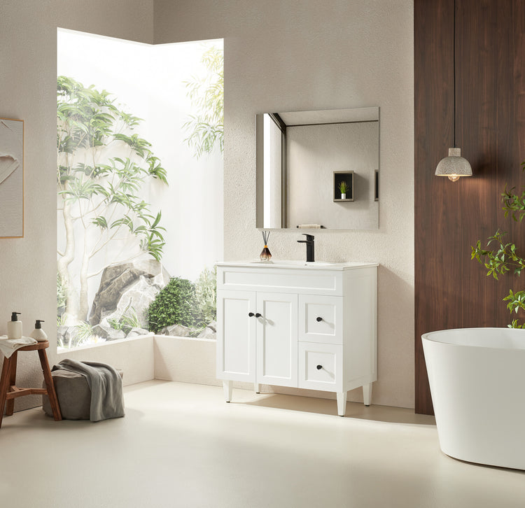 VITO Hamilton Floor PVC Cabinet Soft Closing Door, solid wood legs Right Hand & Left Hand Drawers 890x455x860 mm