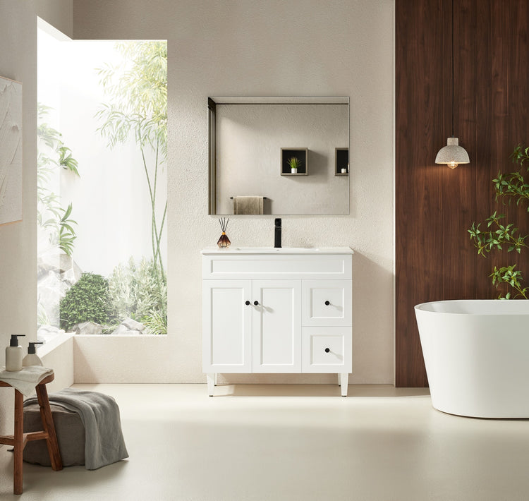 VITO Harrington Floor PVC Cabinet Soft Closing Door, solid wood legs and and left-right double doors 890mm