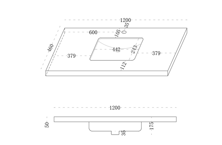VITO DeLume SINTERED top seamless jointed with ceramic basin 600/750/900/1200/1500mm NDU64/74/94/124/154-TH/NTH