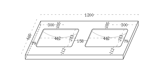 VITO DeLume SINTERED top seamless jointed with double ceramic basin 1200/1500mm NDU124D/154D-TH/NTH