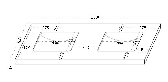 VITO DeLume SINTERED top seamless jointed with double ceramic basin 1200/1500mm NDU124D/154D-TH/NTH